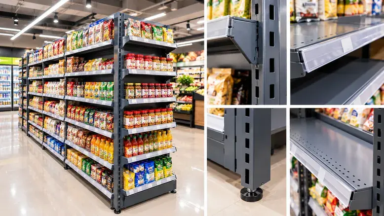 Gondola display racks in a hypermarket