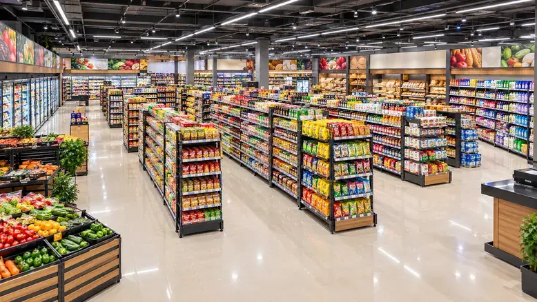 Supermarket display racks in a 1,000 sq. ft. store