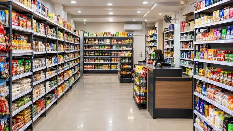 Compact supermarket racks for a 200 sq. ft. store
