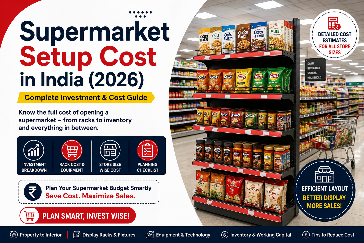 Supermarket setup cost in India with supermarket display racks